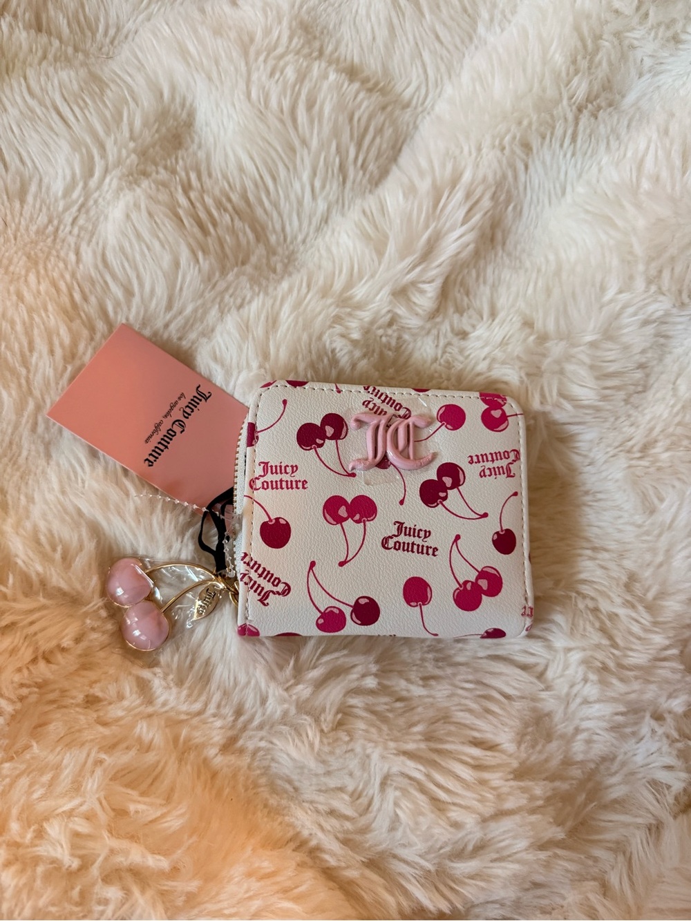 Juicy Couture White Wallet with Pink Cherry Print and Charm
